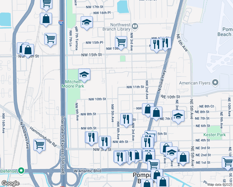map of restaurants, bars, coffee shops, grocery stores, and more near 350 Northwest 10th Street in Pompano Beach