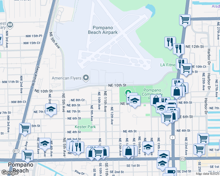map of restaurants, bars, coffee shops, grocery stores, and more near 917 Northeast 12th Avenue in Pompano Beach
