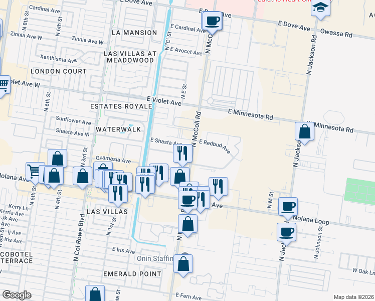 map of restaurants, bars, coffee shops, grocery stores, and more near 4401 North McColl Road in McAllen