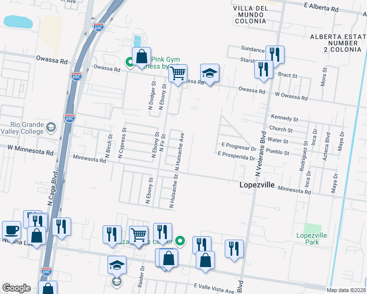map of restaurants, bars, coffee shops, grocery stores, and more near 5502 North Huisache Avenue in Pharr
