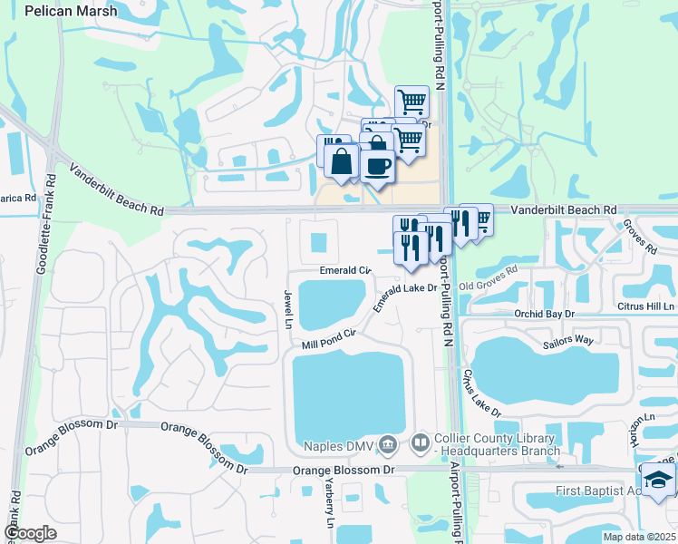 map of restaurants, bars, coffee shops, grocery stores, and more near 7766 Emerald Circle in Naples