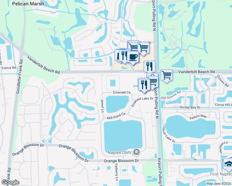 map of restaurants, bars, coffee shops, grocery stores, and more near 7766 Emerald Circle in Naples