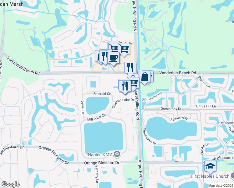 map of restaurants, bars, coffee shops, grocery stores, and more near 7784 Emerald Circle in Naples