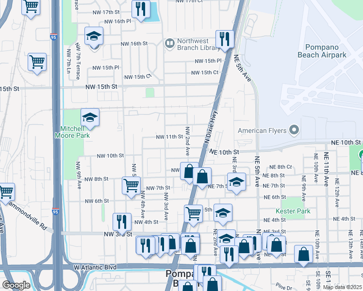 map of restaurants, bars, coffee shops, grocery stores, and more near 213 Northwest 10th Street in Pompano Beach