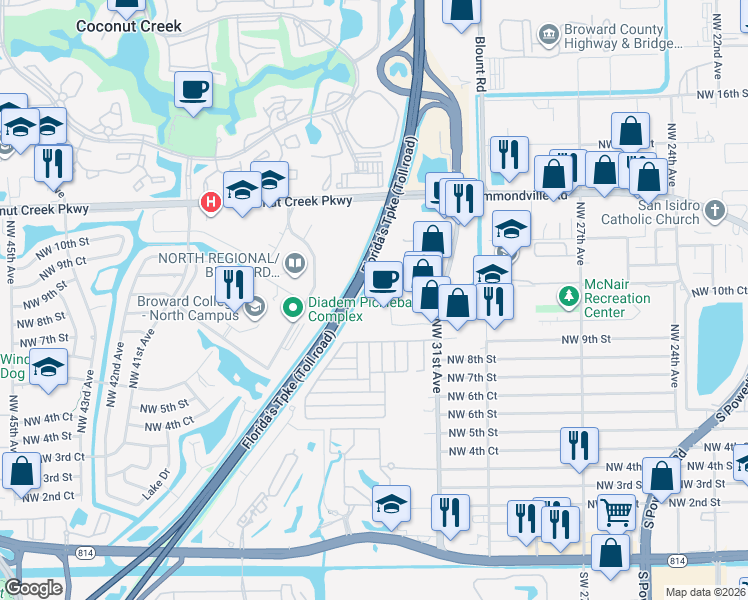 map of restaurants, bars, coffee shops, grocery stores, and more near 1001 Northwest 31st Avenue in Pompano Beach