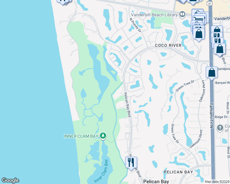 map of restaurants, bars, coffee shops, grocery stores, and more near 7311 Pelican Bay Boulevard in Naples