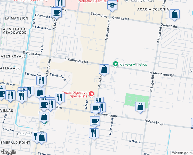 map of restaurants, bars, coffee shops, grocery stores, and more near 4603 North Jackson Road in McAllen