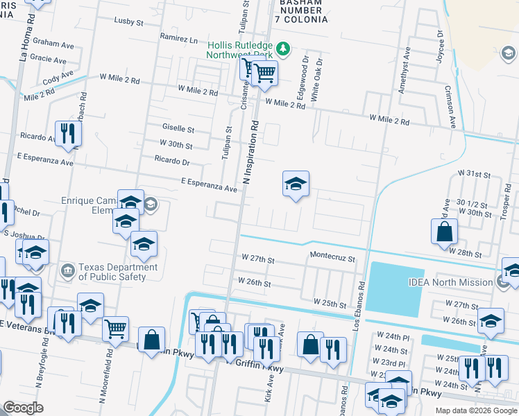 map of restaurants, bars, coffee shops, grocery stores, and more near 2810 Estevan Street in Mission