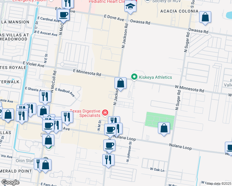 map of restaurants, bars, coffee shops, grocery stores, and more near 4603 North Jackson Road in McAllen