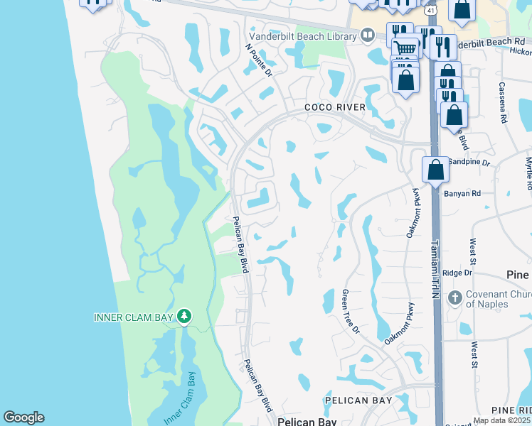 map of restaurants, bars, coffee shops, grocery stores, and more near 7709 Pebble Creek Circle in Naples