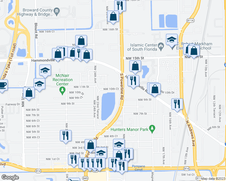 map of restaurants, bars, coffee shops, grocery stores, and more near 2200 Northwest 10th Court in Pompano Beach