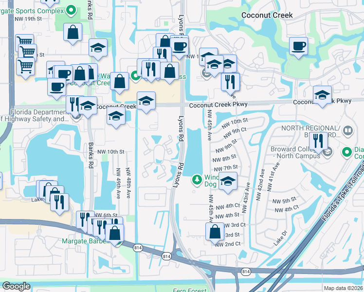 map of restaurants, bars, coffee shops, grocery stores, and more near 941 Lyons Road in Coconut Creek