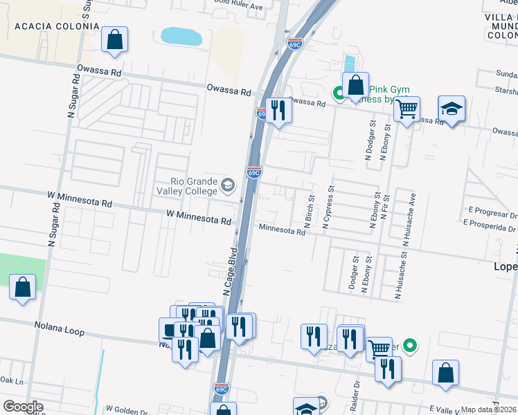 map of restaurants, bars, coffee shops, grocery stores, and more near 5312 U.S. 281 in Pharr