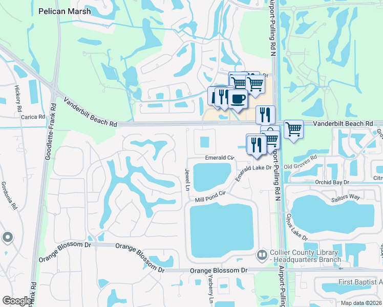 map of restaurants, bars, coffee shops, grocery stores, and more near 7743 Jewel Lane in Naples