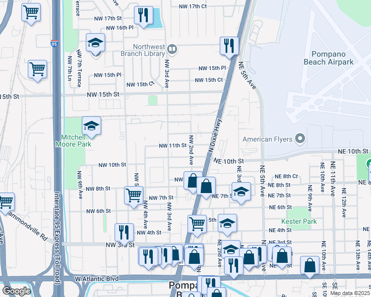 map of restaurants, bars, coffee shops, grocery stores, and more near 213 Northwest 10th Street in Pompano Beach