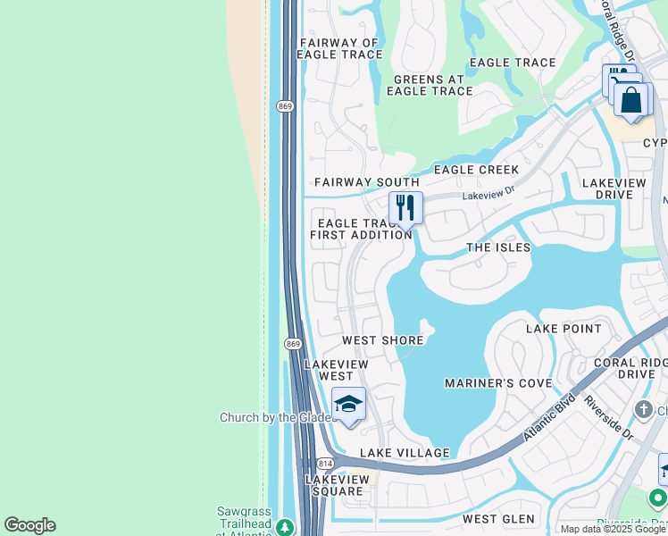 map of restaurants, bars, coffee shops, grocery stores, and more near 848 Northwest 126th Avenue in Coral Springs