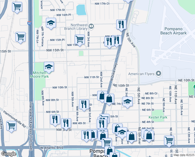 map of restaurants, bars, coffee shops, grocery stores, and more near 212 Northwest 11th Street in Pompano Beach