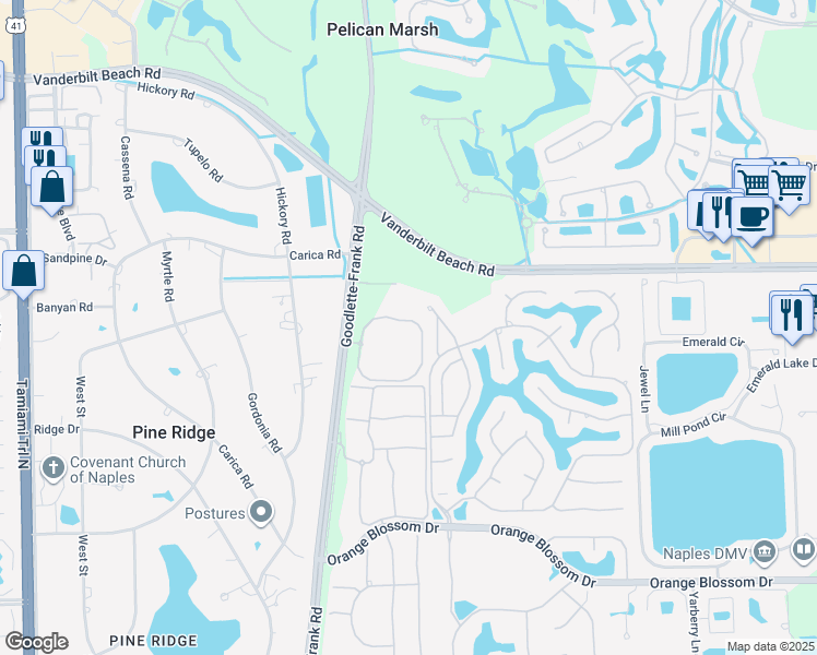 map of restaurants, bars, coffee shops, grocery stores, and more near 7120 Lemuria Circle in Naples