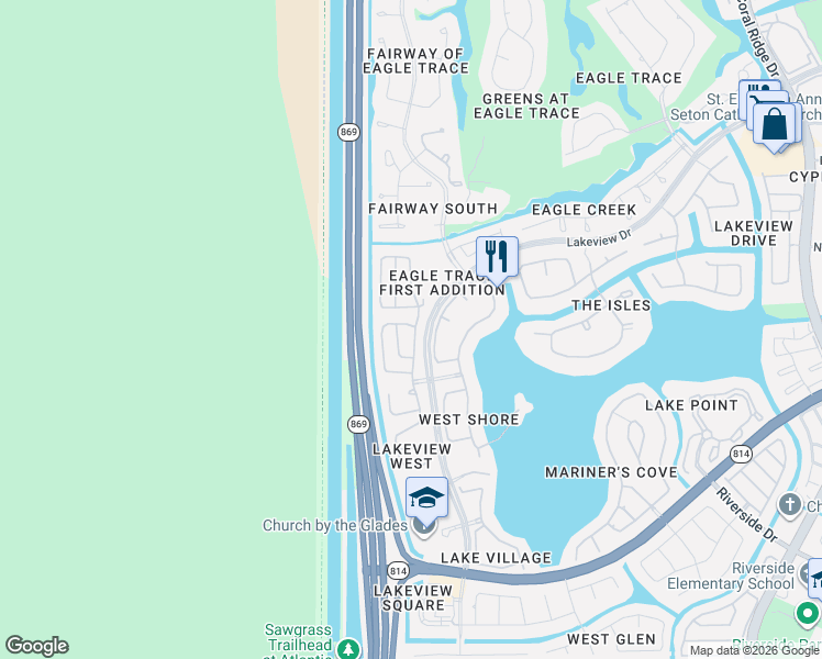 map of restaurants, bars, coffee shops, grocery stores, and more near 848 Northwest 126th Avenue in Coral Springs