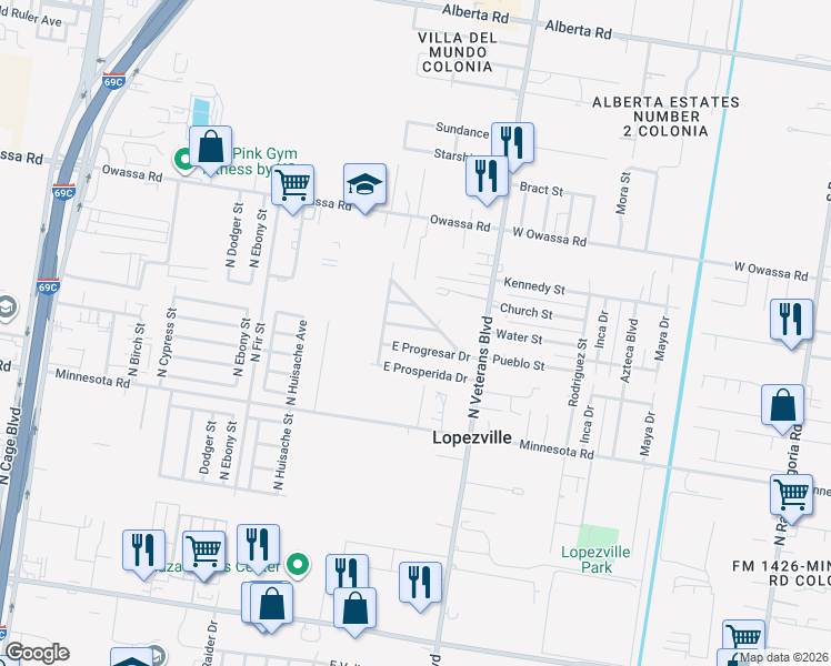 map of restaurants, bars, coffee shops, grocery stores, and more near 1210 East Progresar Drive in Pharr