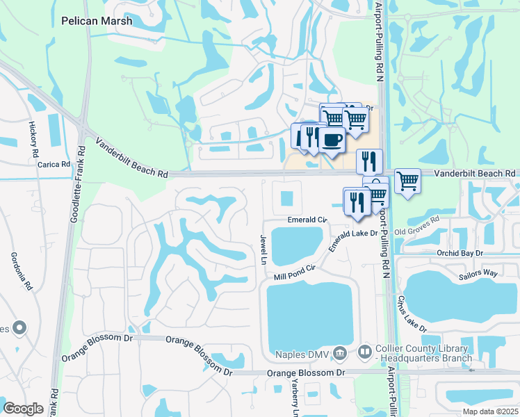 map of restaurants, bars, coffee shops, grocery stores, and more near 7767 Jewel Lane in Naples