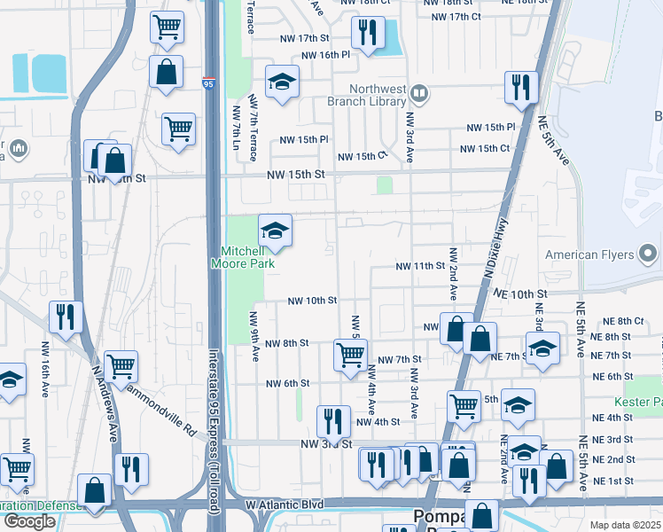 map of restaurants, bars, coffee shops, grocery stores, and more near 1119 Northwest 6th Avenue in Pompano Beach