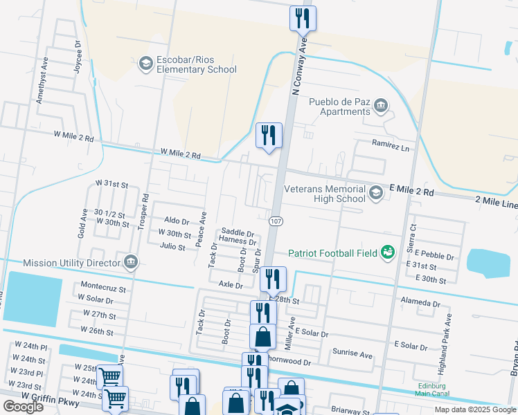 map of restaurants, bars, coffee shops, grocery stores, and more near South Street in Mission