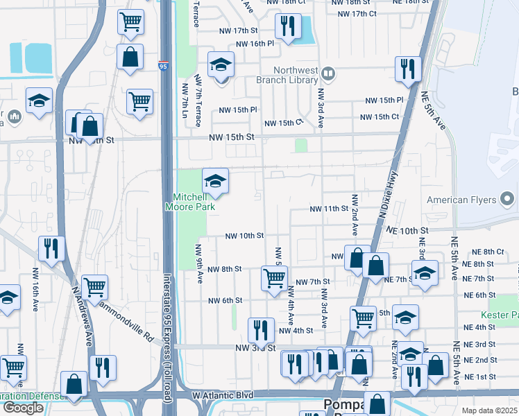 map of restaurants, bars, coffee shops, grocery stores, and more near 1119 Northwest 6th Avenue in Pompano Beach