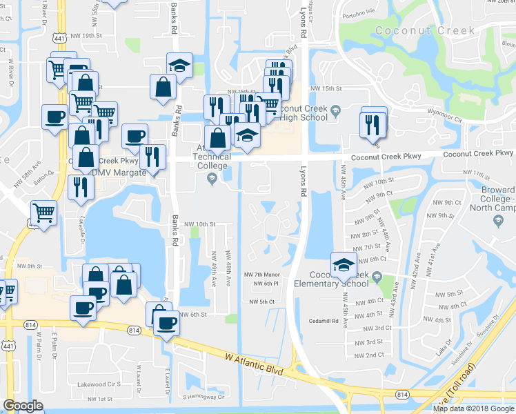 map of restaurants, bars, coffee shops, grocery stores, and more near 841 Lyons Road in Coconut Creek
