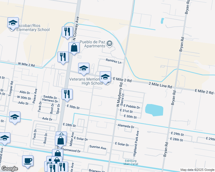 map of restaurants, bars, coffee shops, grocery stores, and more near 700 East Mile 2 Road in Mission