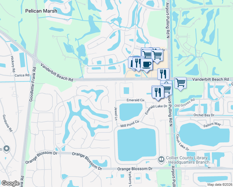 map of restaurants, bars, coffee shops, grocery stores, and more near 7767 Jewel Lane in Naples