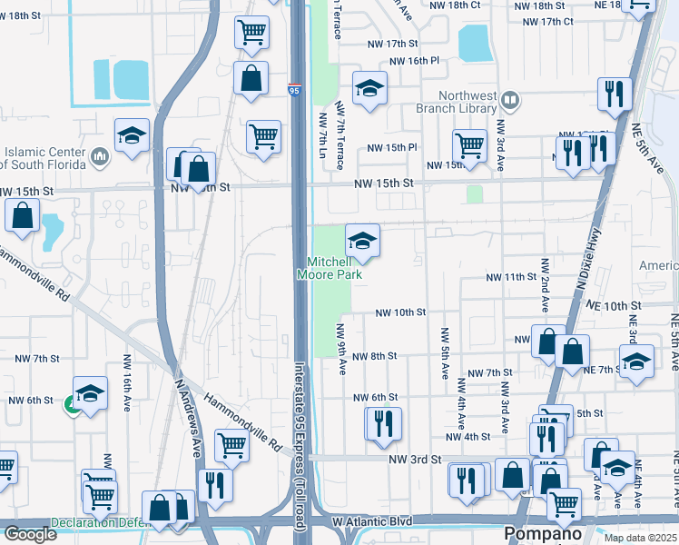 map of restaurants, bars, coffee shops, grocery stores, and more near 901 Northwest 10th Street in Pompano Beach