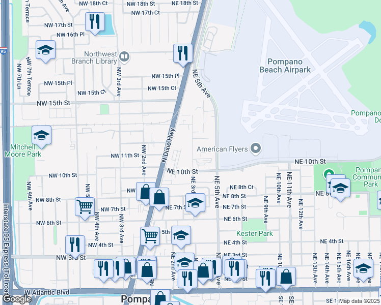 map of restaurants, bars, coffee shops, grocery stores, and more near 1101 Northeast 3rd Avenue in Pompano Beach