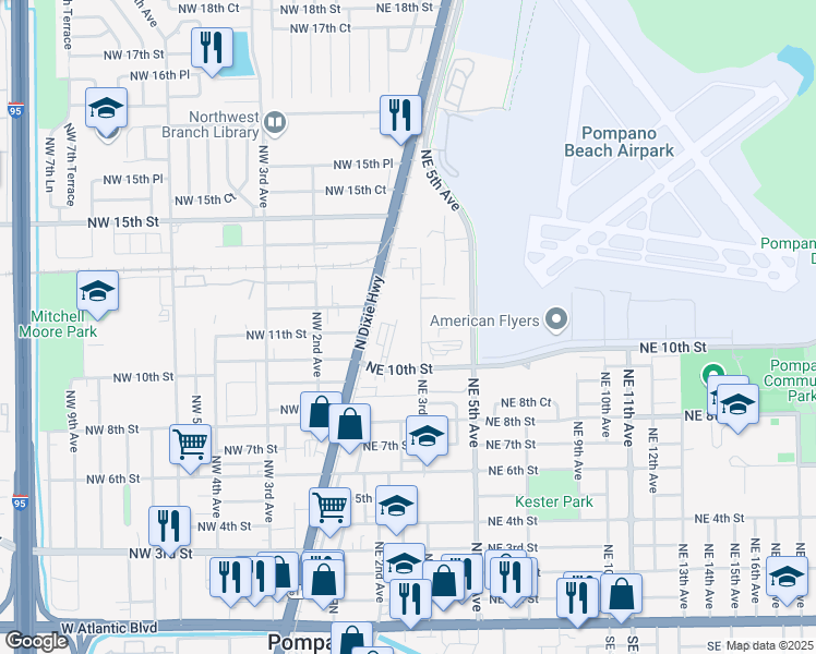 map of restaurants, bars, coffee shops, grocery stores, and more near 1101 Northeast 3rd Avenue in Pompano Beach
