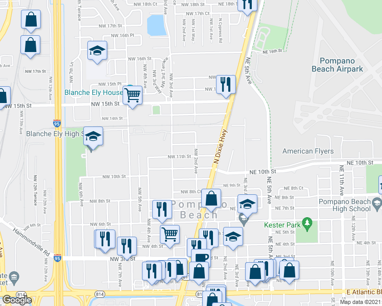map of restaurants, bars, coffee shops, grocery stores, and more near 212 Northwest 12th Street in Pompano Beach