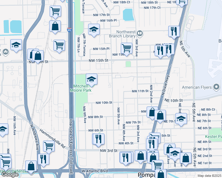 map of restaurants, bars, coffee shops, grocery stores, and more near 1119 Northwest 6th Avenue in Pompano Beach
