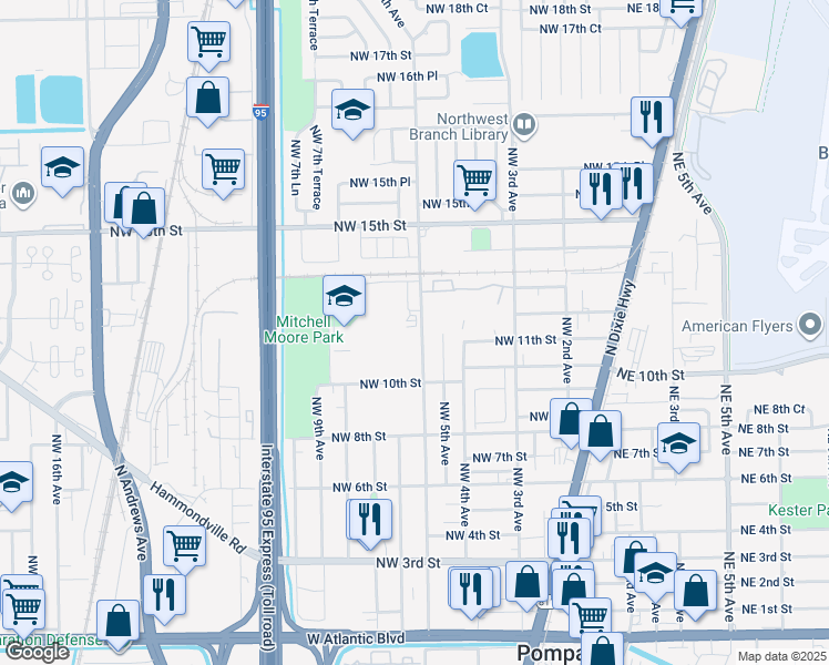map of restaurants, bars, coffee shops, grocery stores, and more near 1119 Northwest 6th Avenue in Pompano Beach