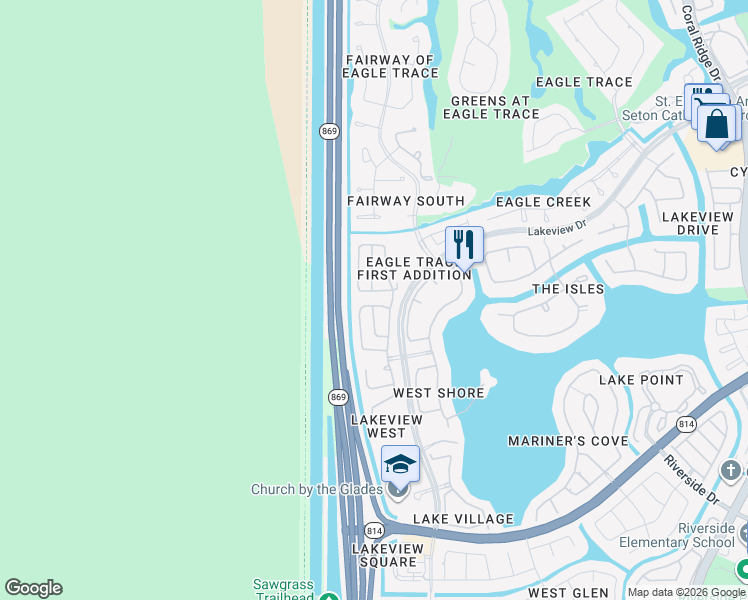 map of restaurants, bars, coffee shops, grocery stores, and more near 12613 Northwest 9th Court in Coral Springs