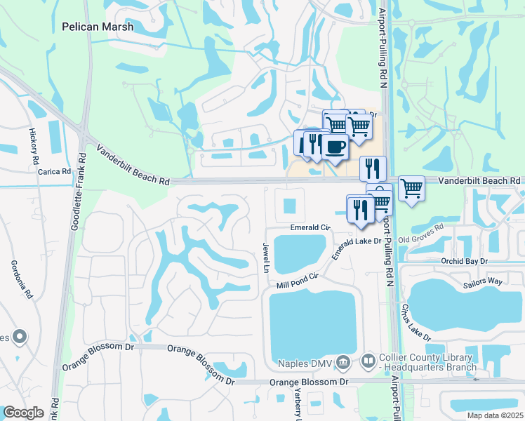 map of restaurants, bars, coffee shops, grocery stores, and more near 7767 Jewel Lane in Naples