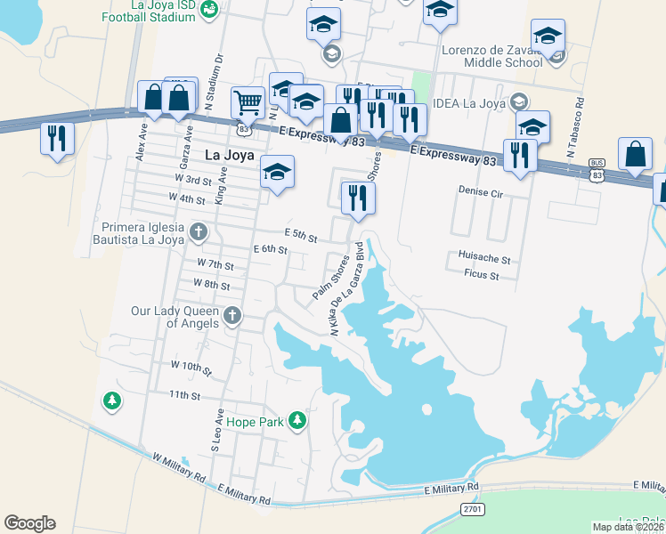 map of restaurants, bars, coffee shops, grocery stores, and more near 405 Alexa Drive in La Joya