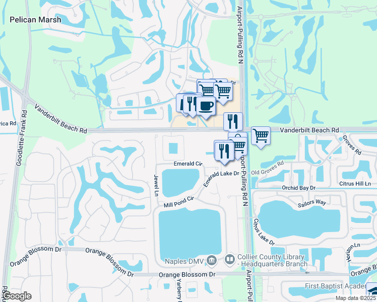 map of restaurants, bars, coffee shops, grocery stores, and more near 2235 Venetian Court in Naples