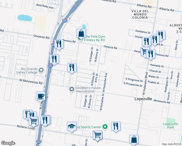 map of restaurants, bars, coffee shops, grocery stores, and more near 612 East Seminole Avenue in Pharr