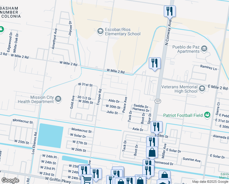 map of restaurants, bars, coffee shops, grocery stores, and more near 706 Stonegate Drive in Mission