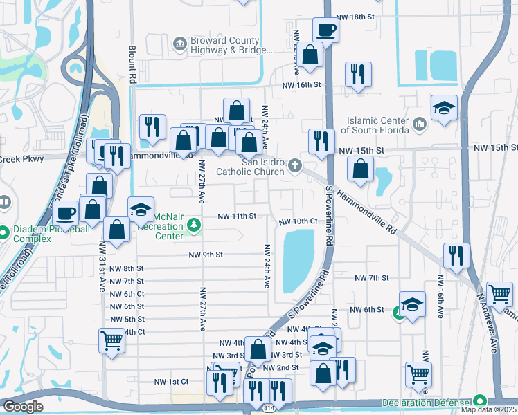 map of restaurants, bars, coffee shops, grocery stores, and more near 1151 Northwest 24th Avenue in Pompano Beach
