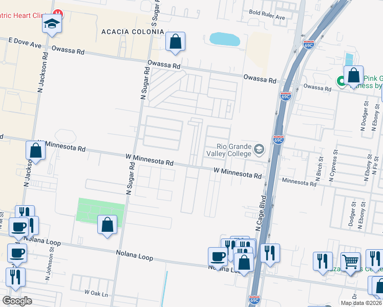 map of restaurants, bars, coffee shops, grocery stores, and more near 5404 North Robin Avenue in Pharr