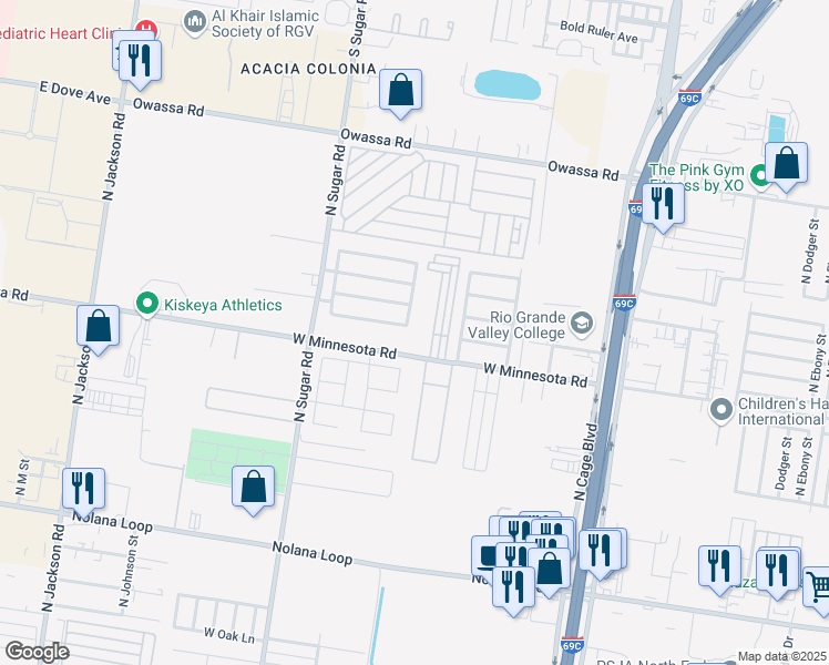 map of restaurants, bars, coffee shops, grocery stores, and more near 5404 North Robin Avenue in Pharr