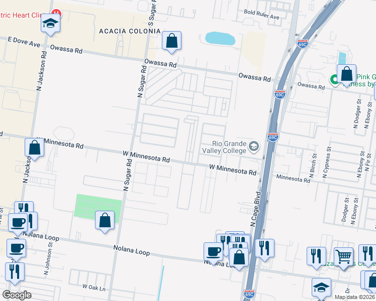 map of restaurants, bars, coffee shops, grocery stores, and more near 5404 North Robin Avenue in Pharr