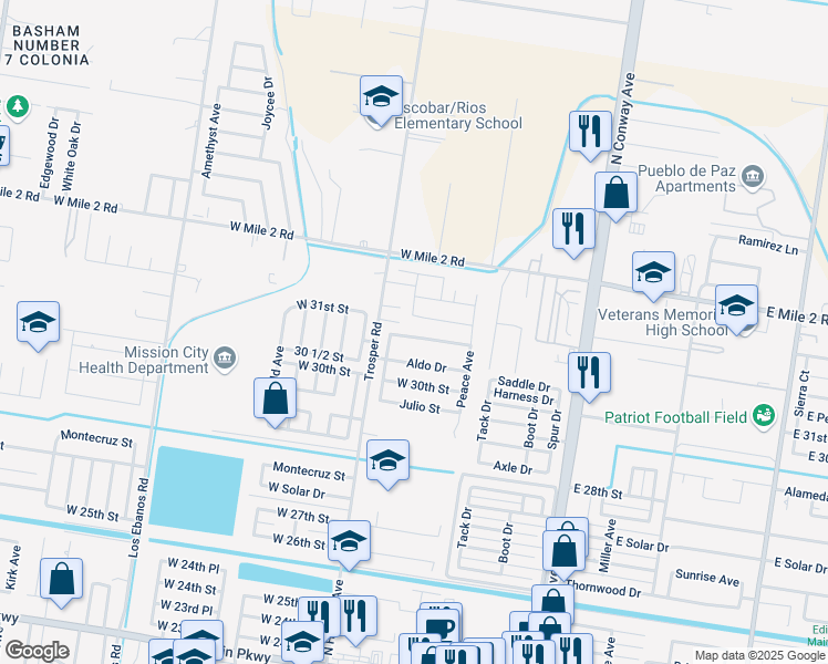 map of restaurants, bars, coffee shops, grocery stores, and more near 706 Stonegate Drive in Mission