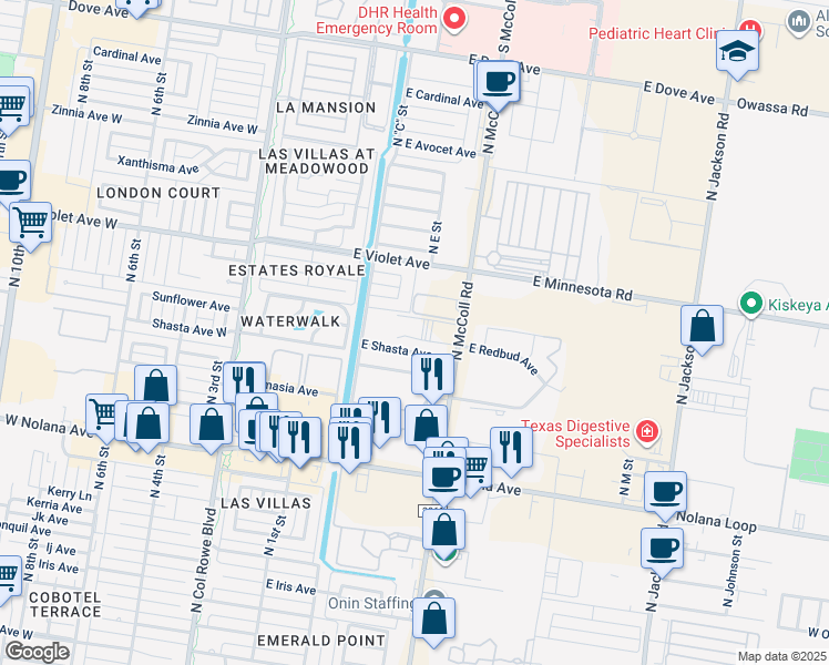 map of restaurants, bars, coffee shops, grocery stores, and more near 4501 North McColl Road in McAllen