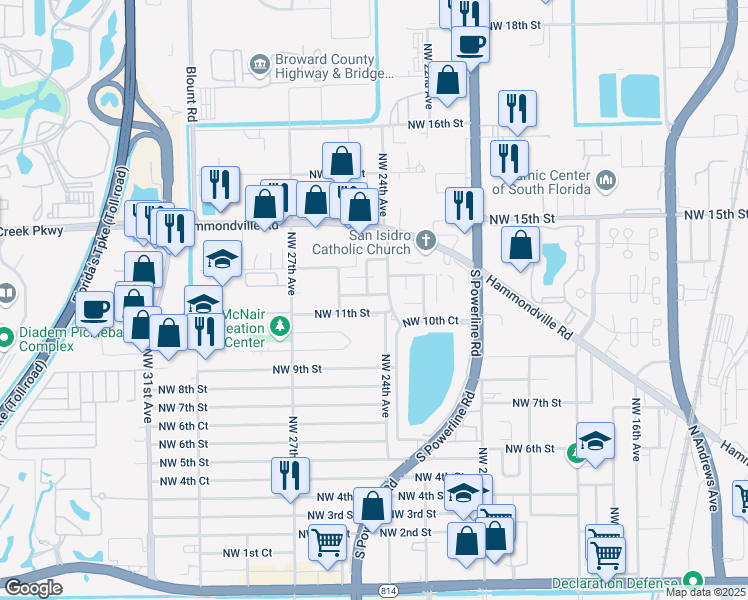 map of restaurants, bars, coffee shops, grocery stores, and more near 1151 Northwest 24th Avenue in Pompano Beach